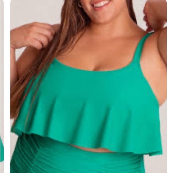 Shapermint Essentials Swim‎ Ruffled Bikini Top Dark Mint Si3 2X - Picture 1 of 8